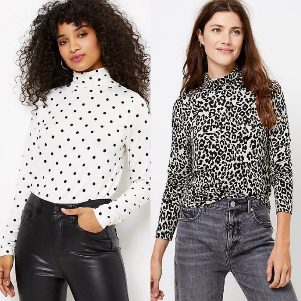 Loft Modern Turtleneck Polka Dot and Cat Set of 2